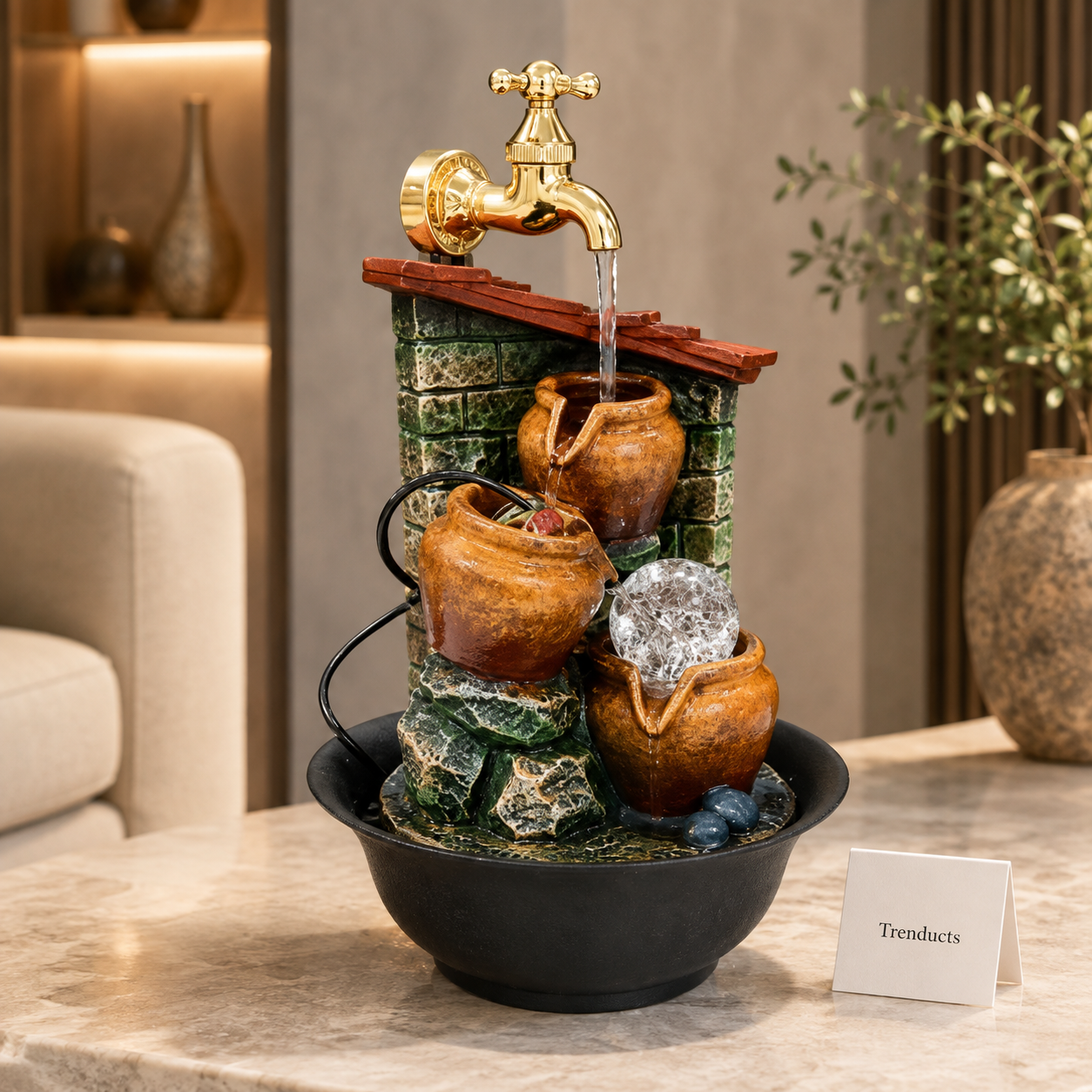 Fruit Pot Golden Tap Cascade Water Fountain
