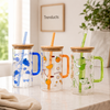 Fruit Design Glass Sipper with Lid & Straw – Random Style