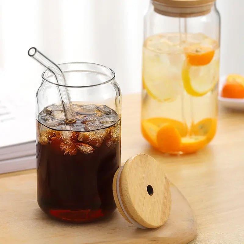 Bamboo Lid Iced Coffee Mug with Glass Straw - Clarify.pk