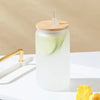 Bamboo Lid Iced Coffee Mug with Glass Straw - Clarify.pk
