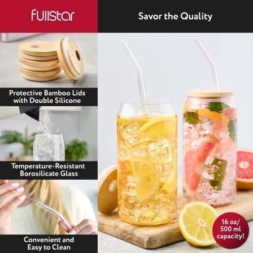 Bamboo Lid Iced Coffee Mug with Glass Straw - Clarify.pk