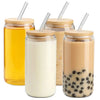 Bamboo Lid Iced Coffee Mug with Glass Straw - Clarify.pk