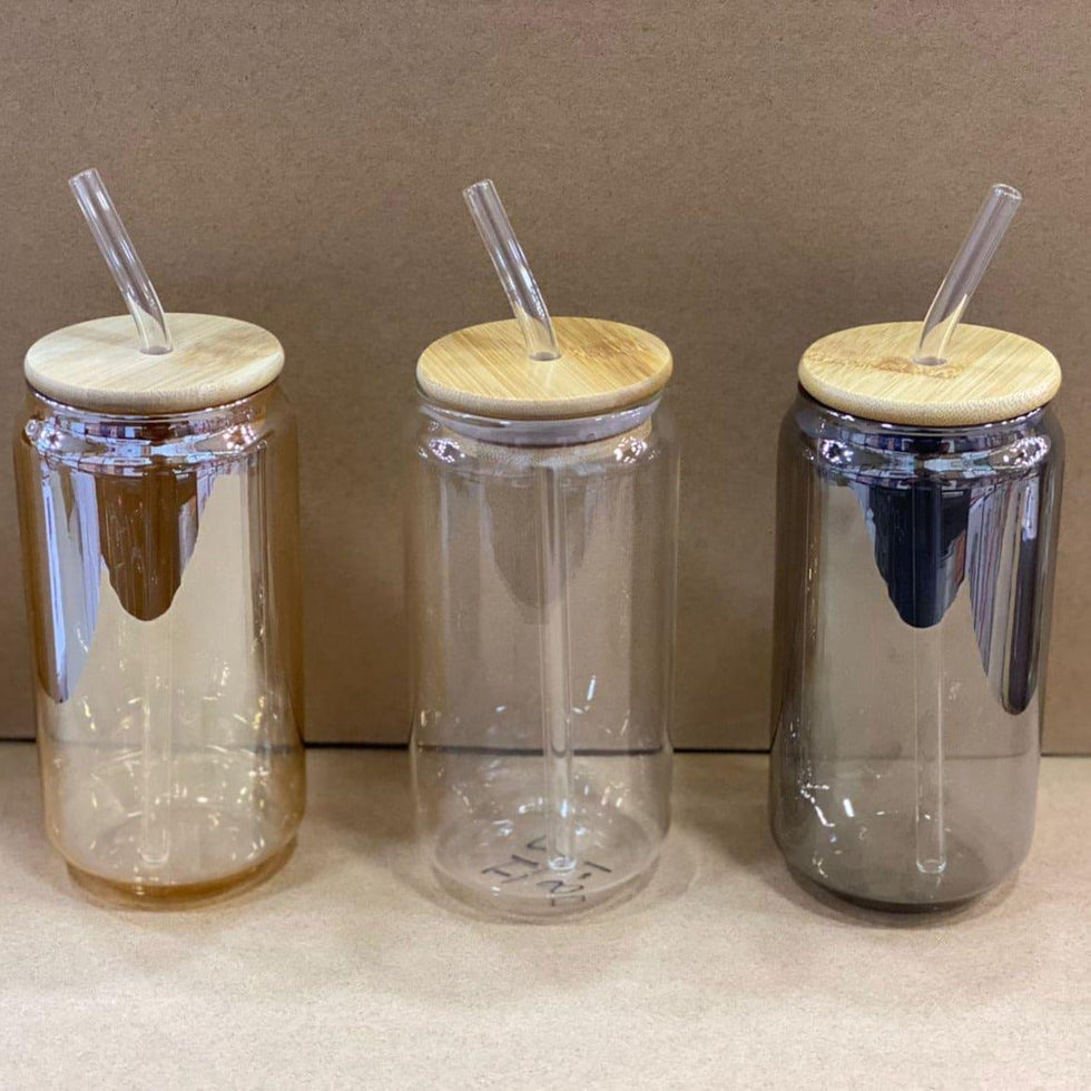 Bamboo Lid Iced Coffee Mug with Glass Straw - Clarify.pk