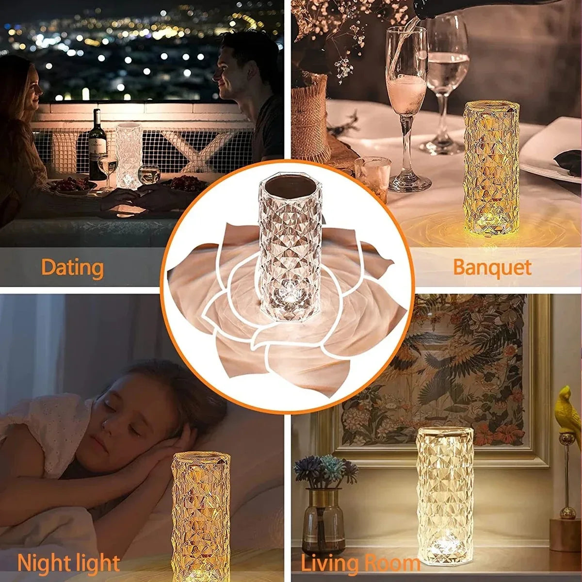 Crystal Diamond Table Lamp with RGB Touch Sensor - Clarify.pk