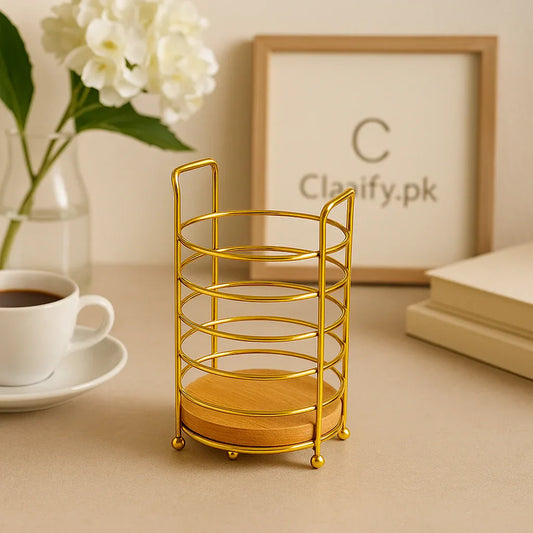 Golden Holder with Wooden Base