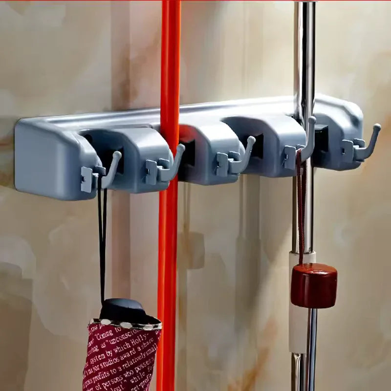 Wall Mounted Mop Holder with Multi Hooks - Clarify.pk