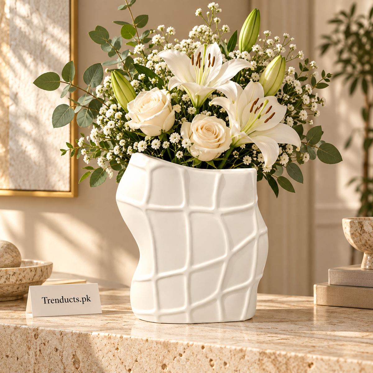 Geometric Faceted Ceramic Flower Vase