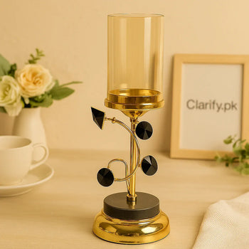 Geometric Gold Candle Holder – Black Crystal Accent Decor Stand - Clarify.pk