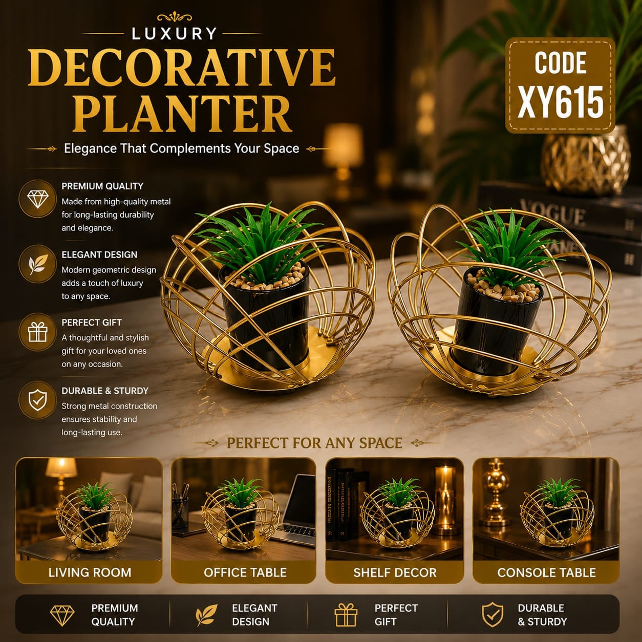 Geometric Metal Plant Holder Set