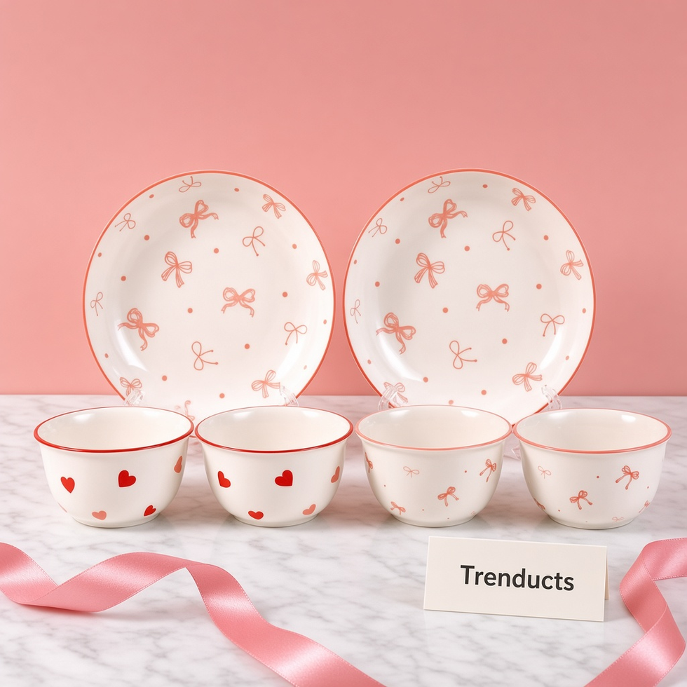 Ceramic Bowl Set Gift Box - Bow and Heart Plates & Bowls