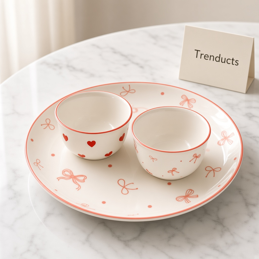 Ceramic Bowl Set Gift Box - Bow and Heart Plates & Bowls