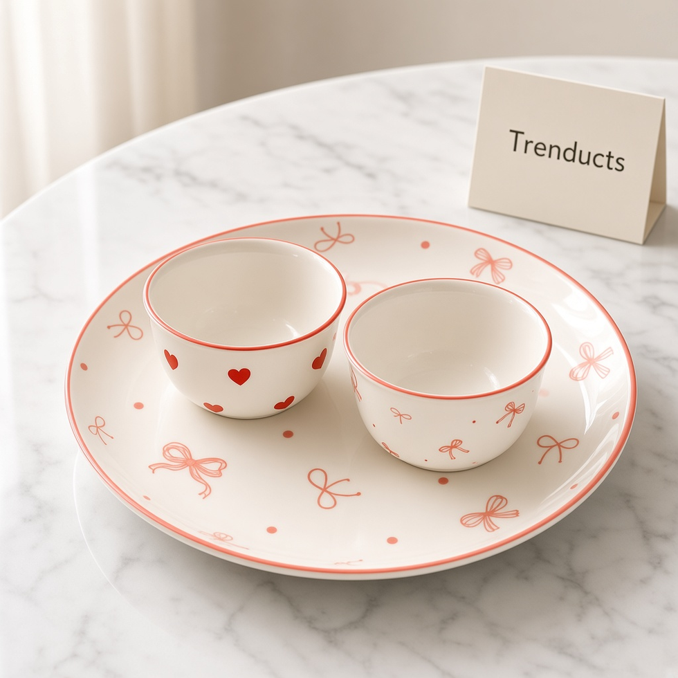 Ceramic Bowl Set Gift Box - Bow and Heart Plates & Bowls