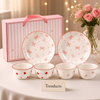 Ceramic Bowl Set Gift Box - Bow and Heart Plates & Bowls
