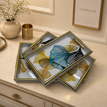 Modern Ginkgo Leaf 3-piece premium fibre tray set in a luxury dining setting