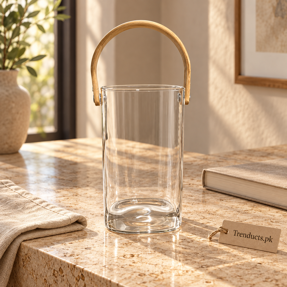 Clear Glass Bucket with Curved Handle