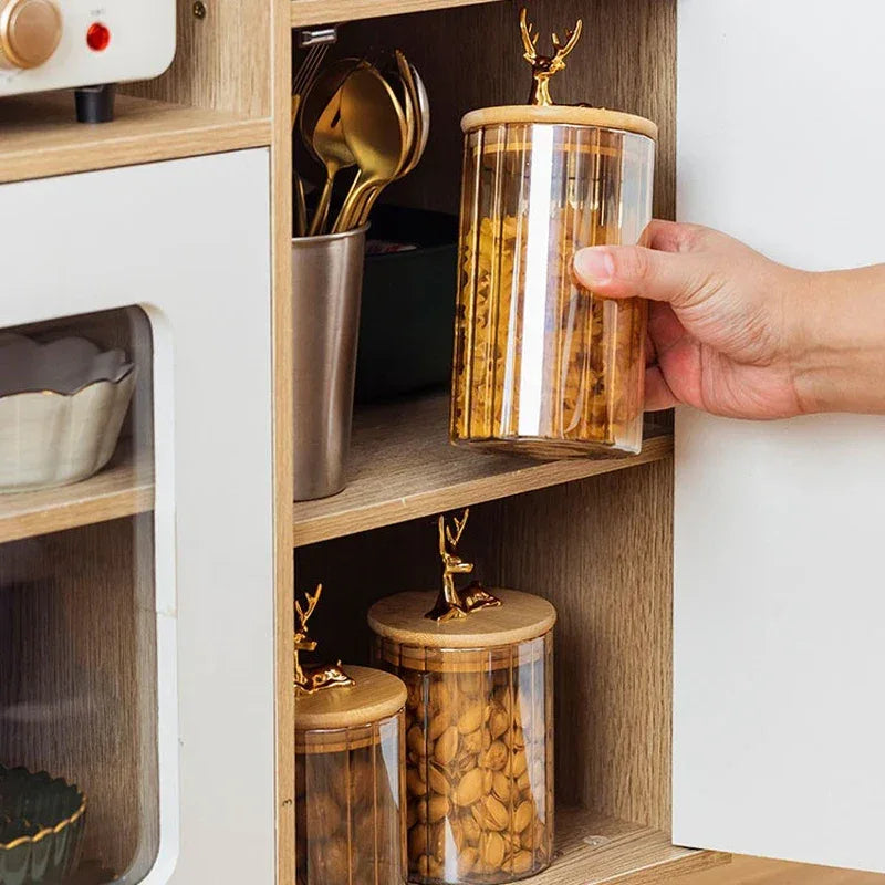 Glass Food Jar with Bamboo Lid - Decorative Storage (Set of 3) - Clarify.pk