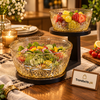 2-Piece Glass Salad Bowl Set with Wooden Serving Base