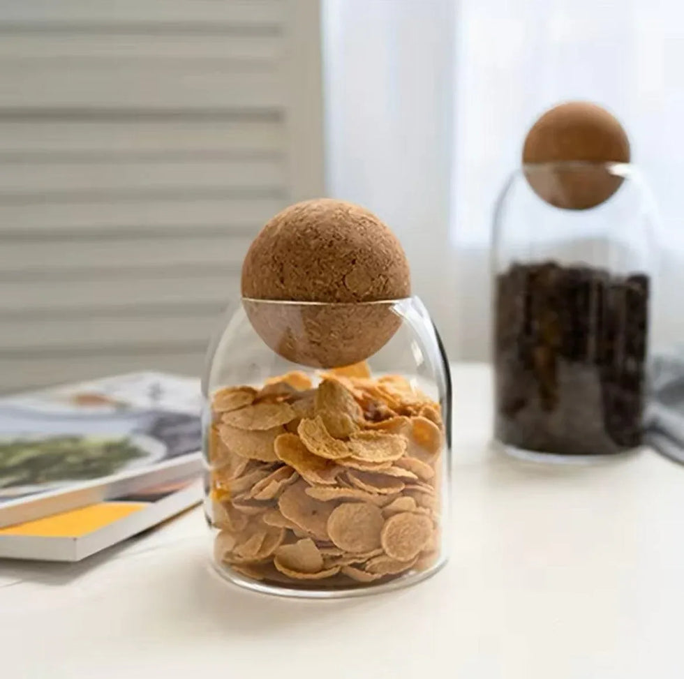 Glass Storage Jars with Cork Lids for Coffee Beans and Food Storage (Set of 3)