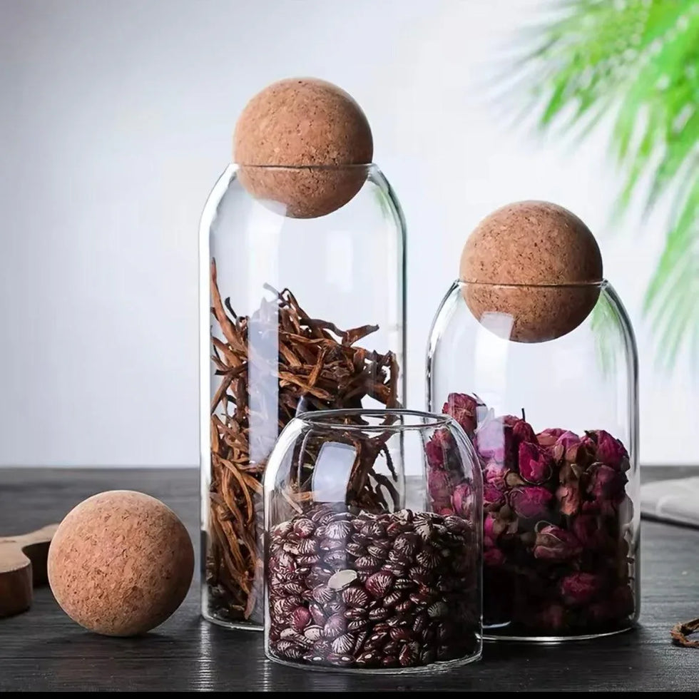 Glass Storage Jars with Cork Lids for Coffee Beans and Food Storage (Set of 3)