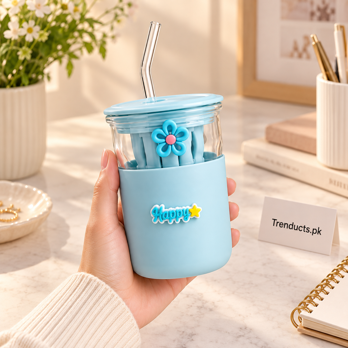 350ml Glass Straw Sipper with Carry Strap (Random Color)