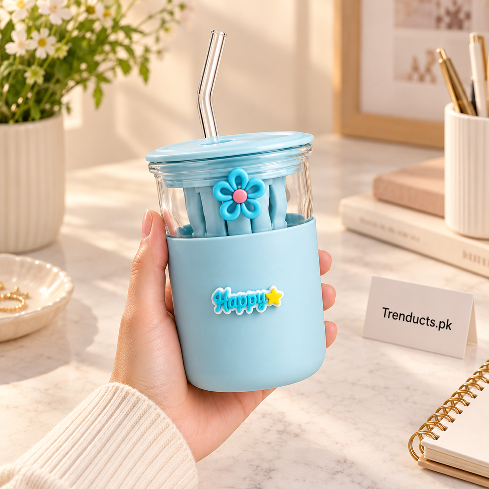 350ml Glass Straw Sipper with Carry Strap (Random Color)
