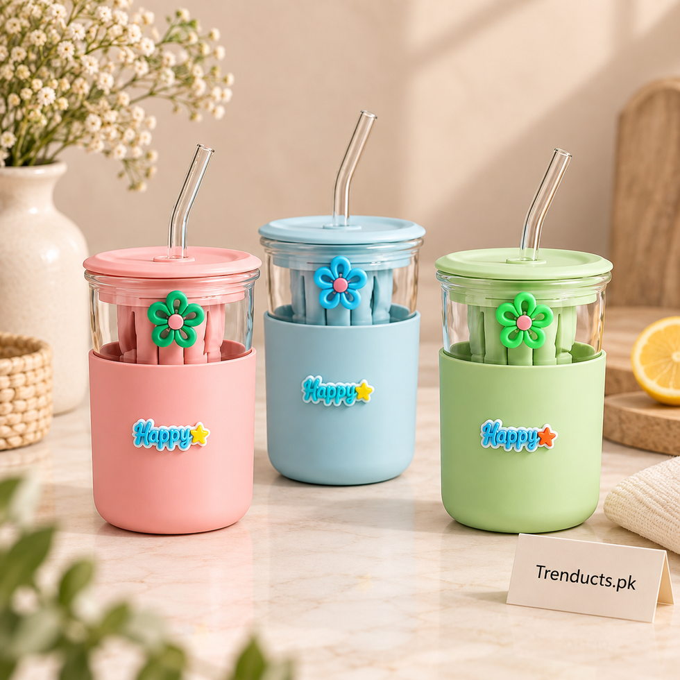 350ml Glass Straw Sipper with Carry Strap (Random Color)
