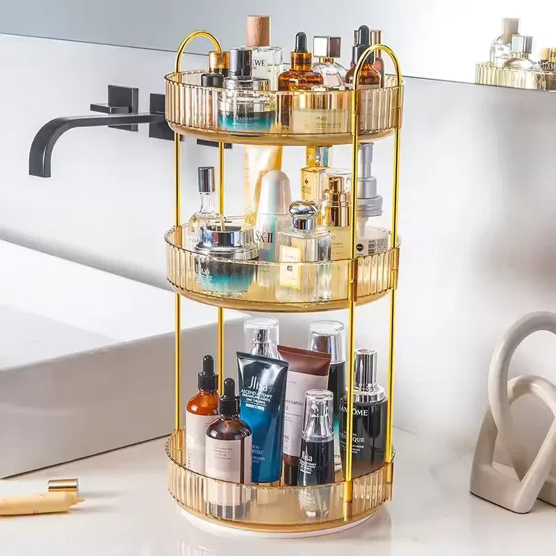 3 Tier Cosmetics Organizer with Gold Finish