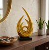 Gold Flame Spiral Sculpture with Black Base