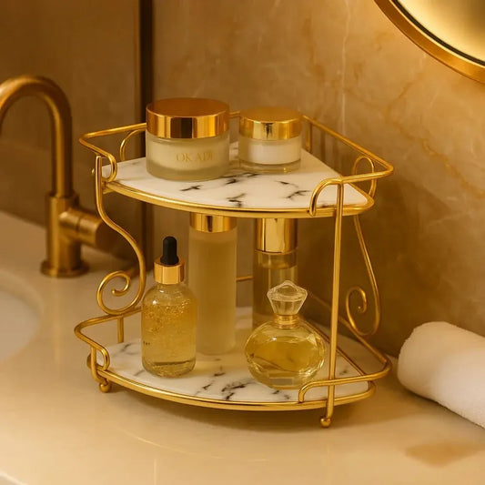 Luxury 2-Tier Organizer Rack with Marble Design - Clarify.pk