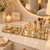 2-Piece Gold Metal & Mirror Vanity Tray Set