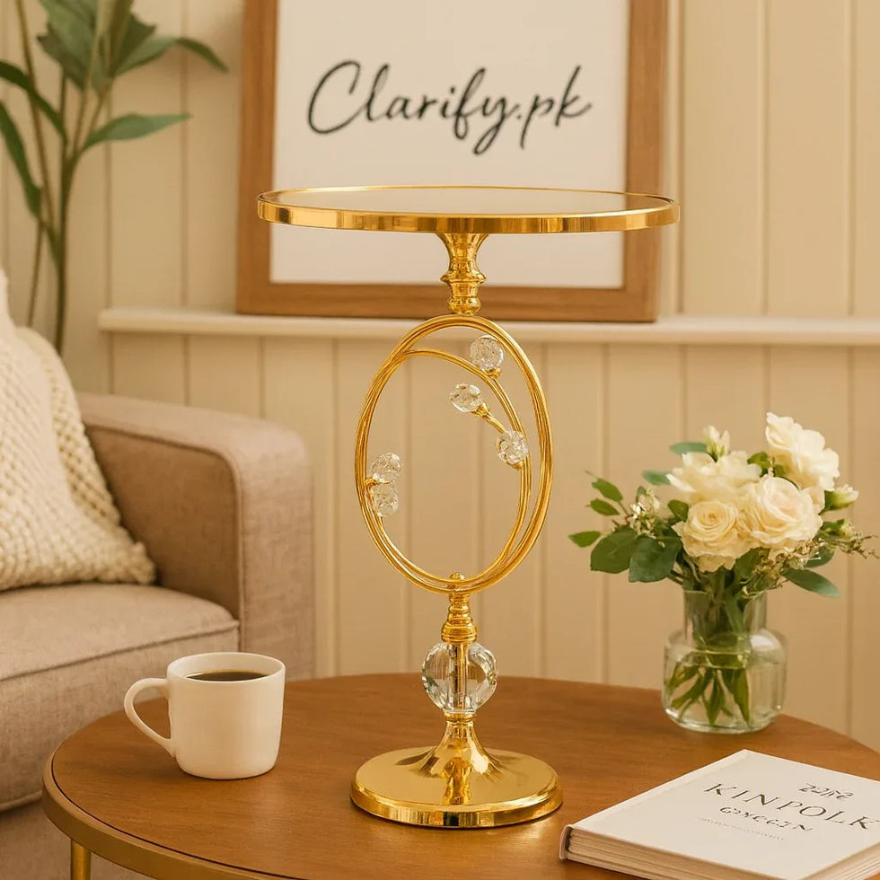 Gold Metallic Display Stand with Crystal Decor - Clarify.pk