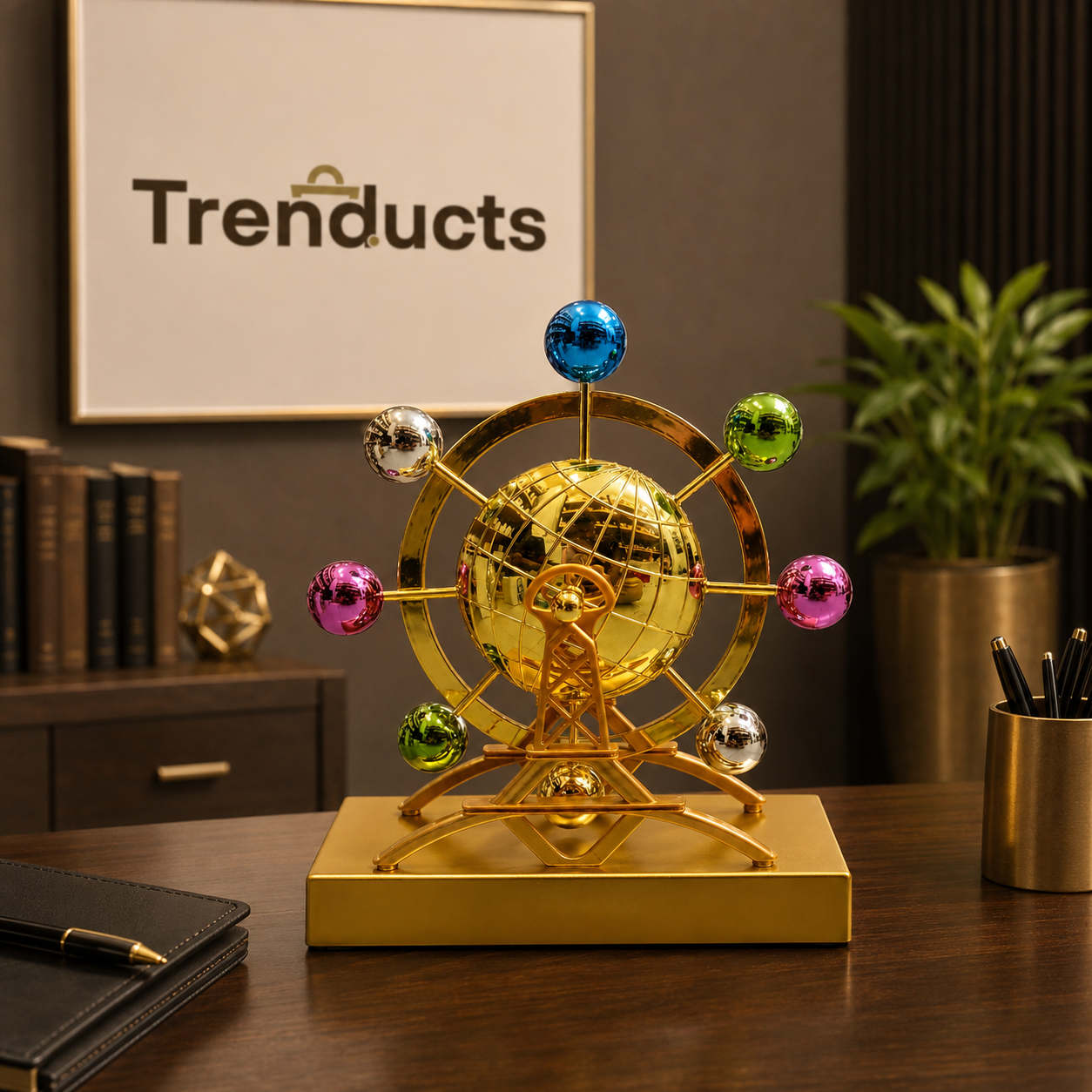 Gold Planetary Kinetic Orbital Sculpture