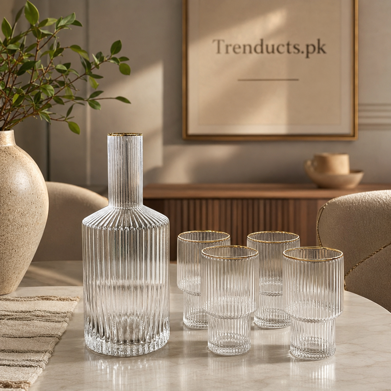 5-Piece Ribbed Crystal Decanter Set