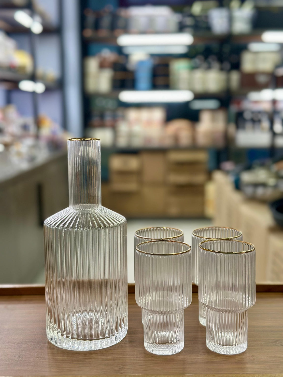 5-Piece Ribbed Crystal Decanter Set