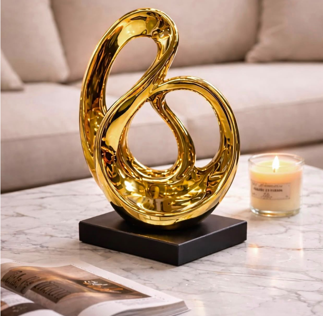 Gold Swan Loop Sculpture with Black Base