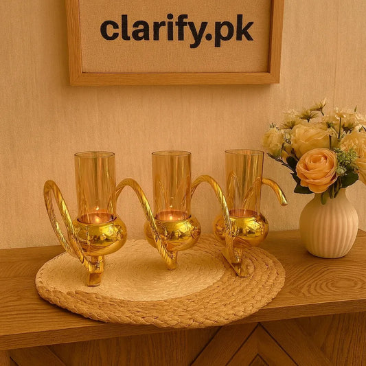Elegant Triple Glass Candle Holder – Luxury Gold Finish - Clarify.pk