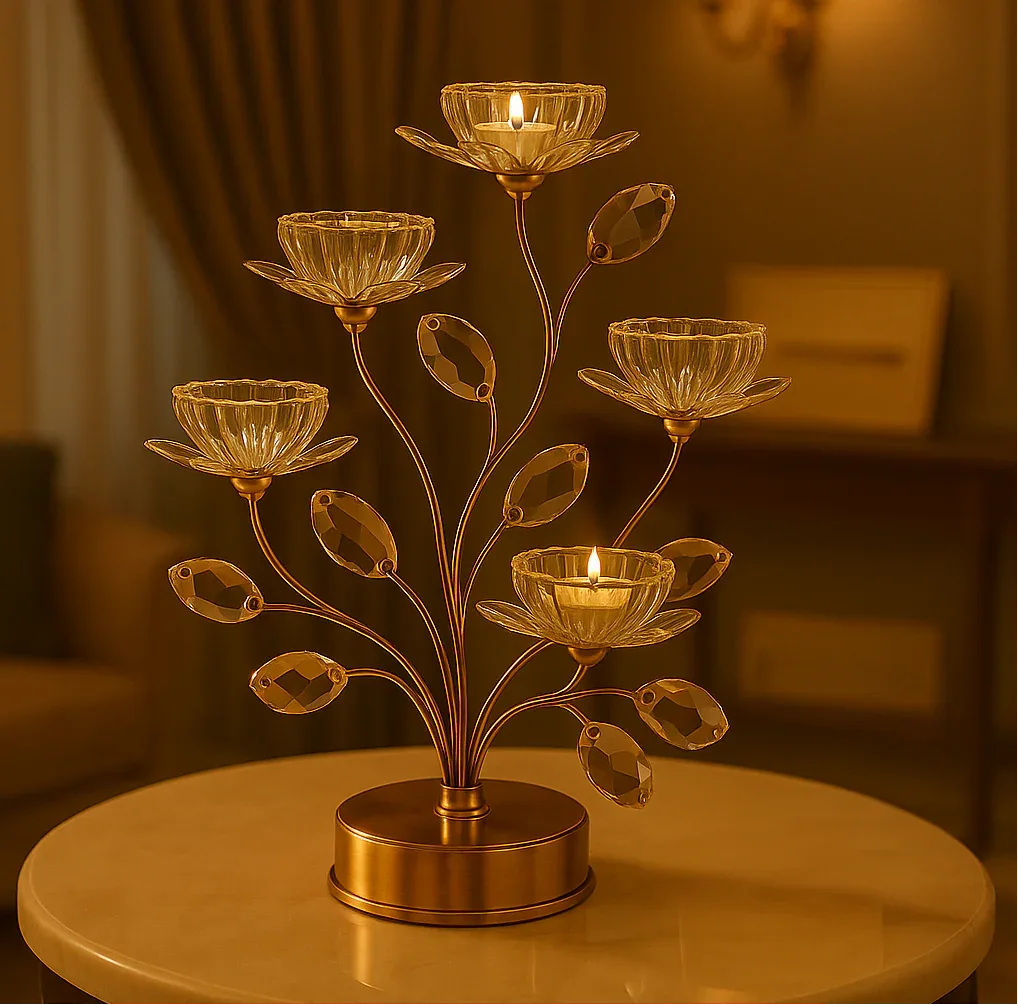 Golden Crystal Candle Holder Decorative Stand - Clarify.pk
