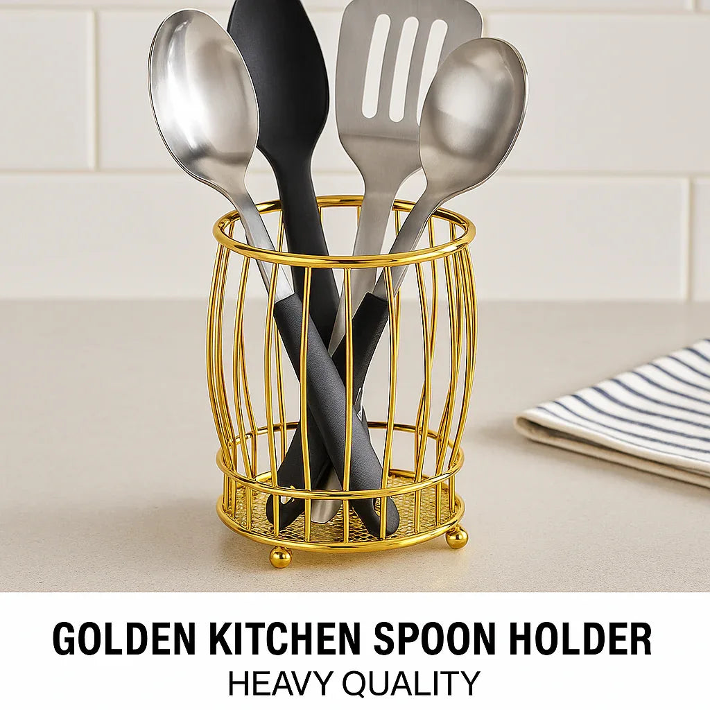 Golden Kitchen Spoon Holder - Stylish Utensil Rack - Clarify.pk