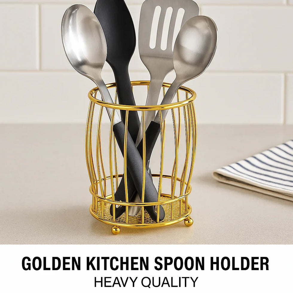 Golden Kitchen Spoon Holder - Stylish Utensil Rack