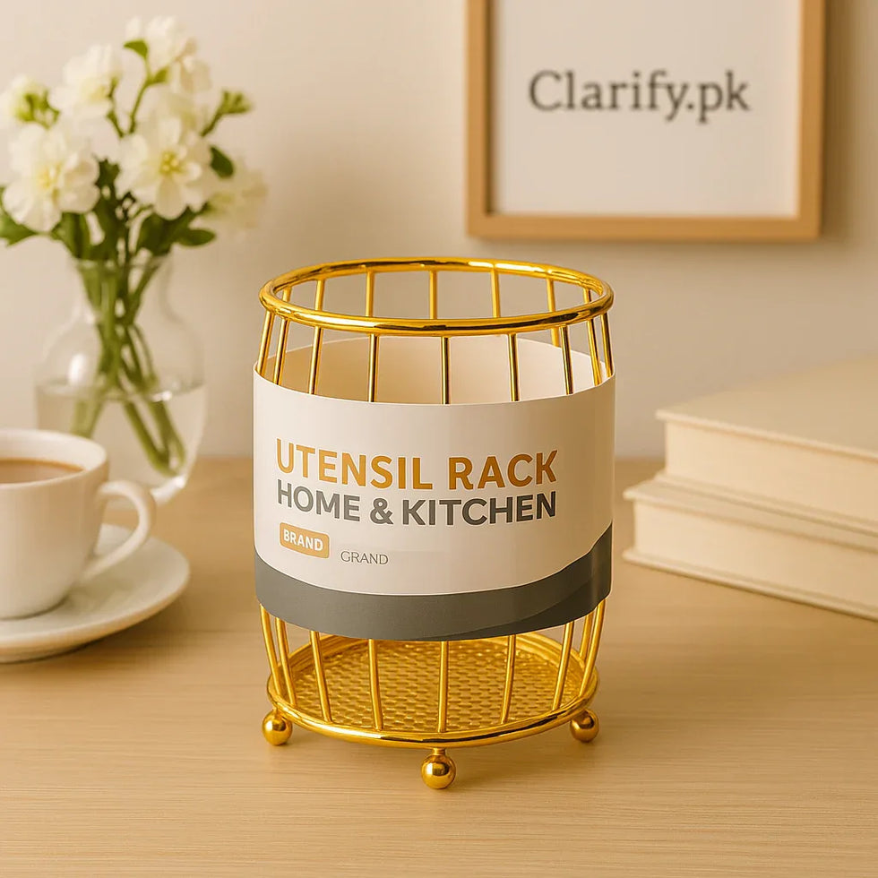 Golden Kitchen Spoon Holder - Stylish Utensil Rack