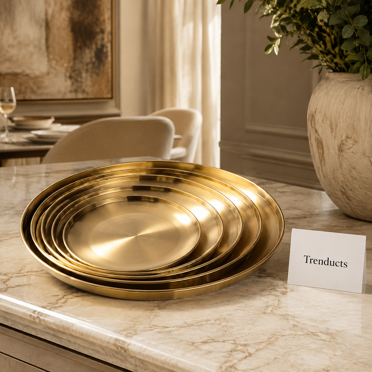 Golden Round Serving Tray Size Collection