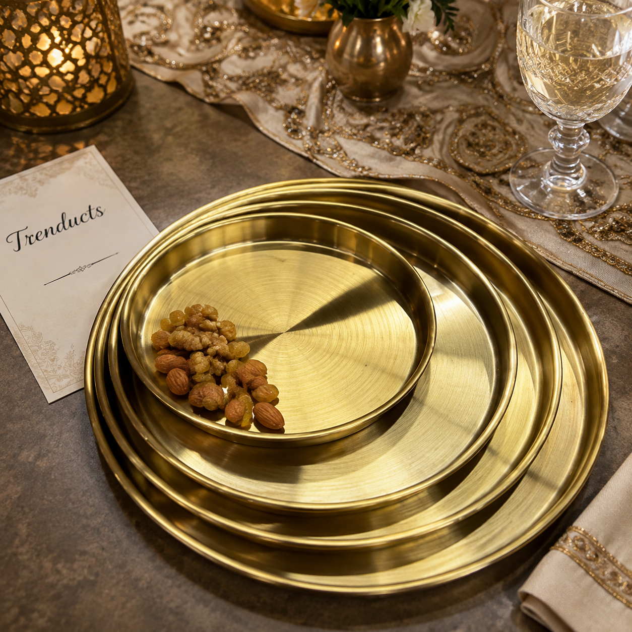 Golden Thali Style Serving Plate Collection