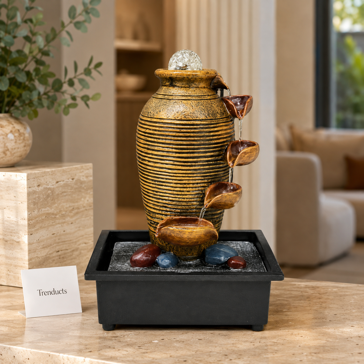 Golden Vase Four-Tier Tabletop Water Fountain
