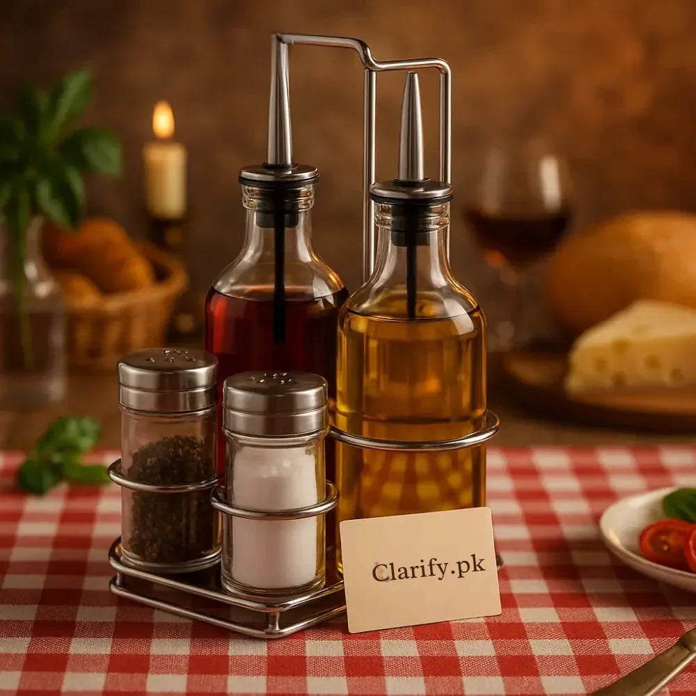 Gourmet Oil Dispenser for Kitchen with Salt & Pepper Set - 5pcs - Clarify.pk