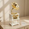 Vintage Gramophone Drawer Music Box – White & Gold