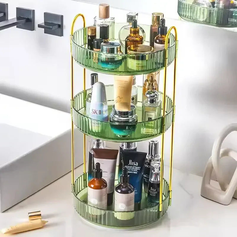3 Tier Cosmetics Organizer with Gold Finish