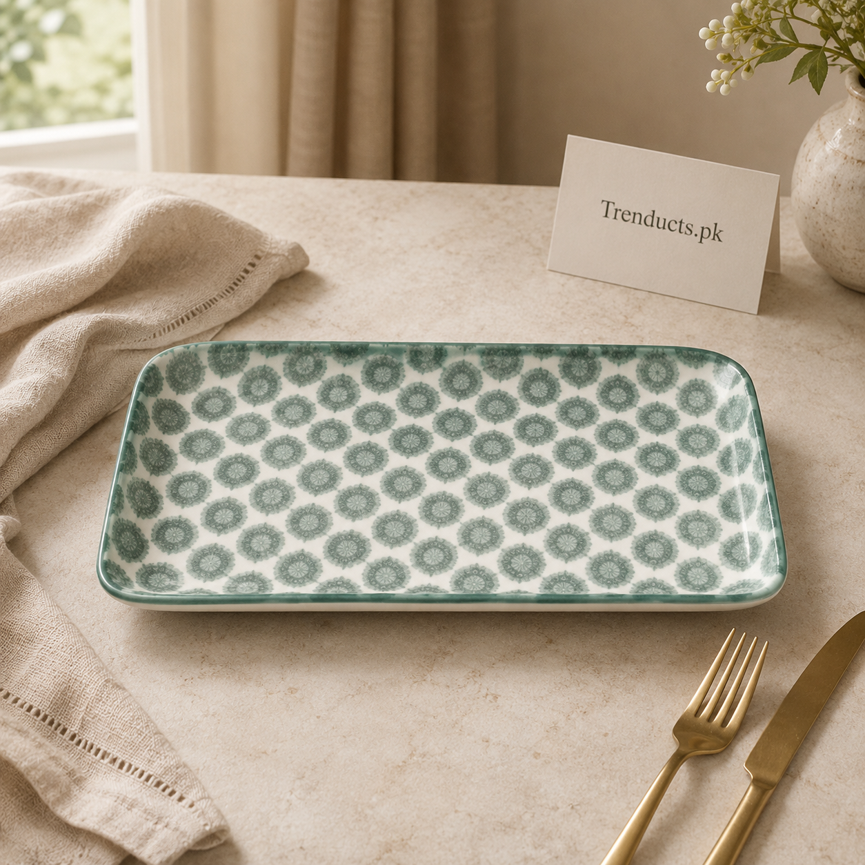 Danny Home Grey Green Pattern Rectangular Plate