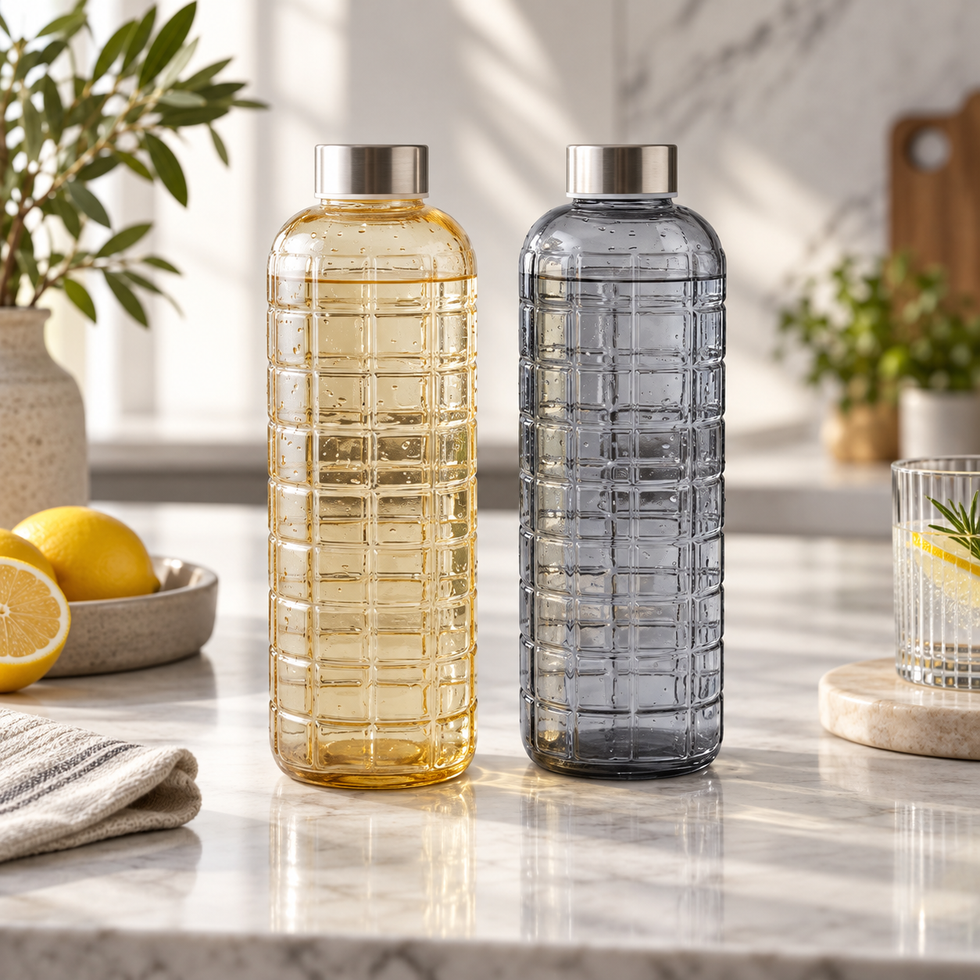 Grid Texture 1100ml Glass Water Bottle