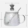 Hammered Glass Coffee Cup with Lid Set - Clarify.pk