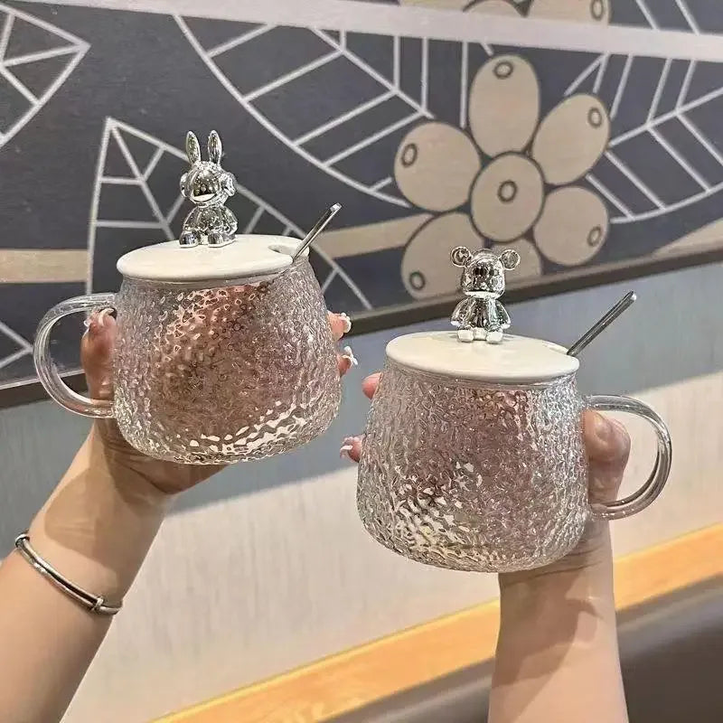ڑککن سیٹ کے ساتھ ہیمرڈ گلاس کافی کپ
